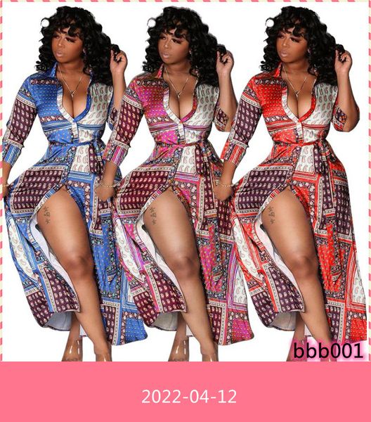 

casual dresses women paisley print long sleeve turn down neck side split blouses shirts maxi dress vintage fashion, Black;gray
