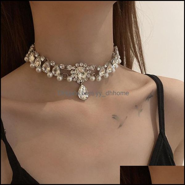 

chokers necklaces pendants jewelry 2021 luxury chic bling crystal choker necklace fashion trendy party pendant bride wedding gifts drop de, Golden;silver