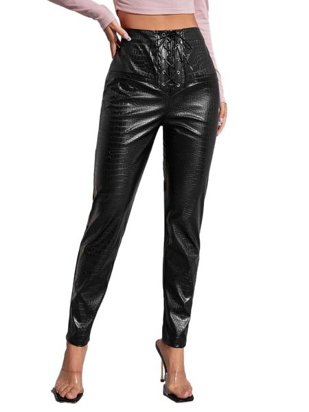 

crocodile pattern pu leather pants 17wf#, Black;white