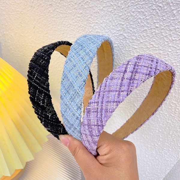 

elegant tweed headbands for women retro turban french hairbands wide head bands lady head hoop fashion tiara hair accessories, Slivery;white