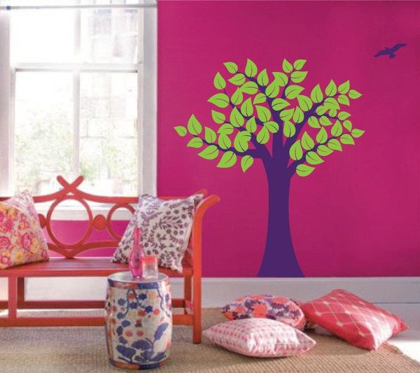 Wandaufkleber Großer Baum Kinderzimmer Aufkleber Kinder Mädchen Babyzimmer Dekor mit Blättern und Vögeln Kunst Poster Wandbilder A153