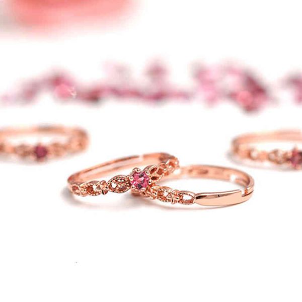 

band rings finger open female fashion personality trend 925 silver light luxury minority design jewelry powder tourmaline index