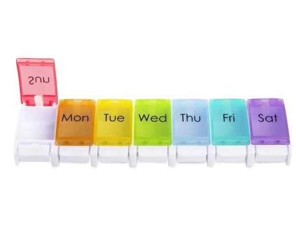 Renkli Hap Kutusu Tıp Organizatör 7 Gün Haftalık Hapları Kutusu Tablet Tutucu Saklama Kutusu Konteyner Pillbox Seyahat için DH8765