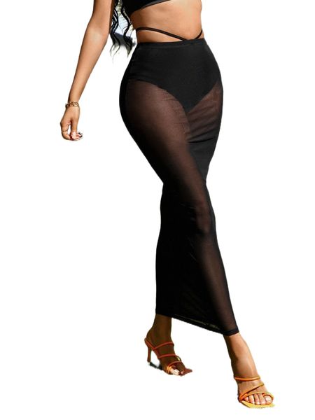 

sxy tie back panty insert mesh skirt s8ci#, Black