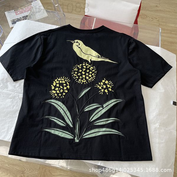 

women's t-shirt designer [correct version]lvjia summer flower bird embroidery round neck solid color short sleeve t-shirt for men and w, White