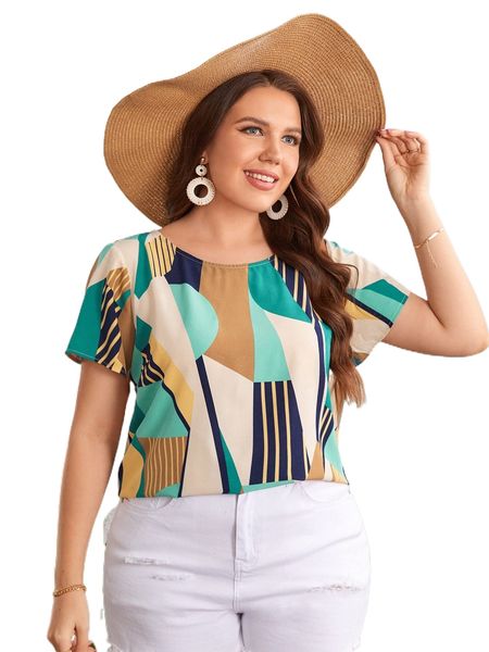 

plus striped & geo print blouse 316z#, Black