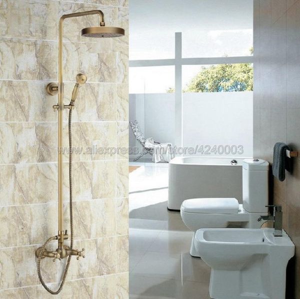 Set doccia da bagno Rubinetti miscelatori a parete in ottone anticato Rubinetti a doppia maniglia con mano Krs091Bathroom