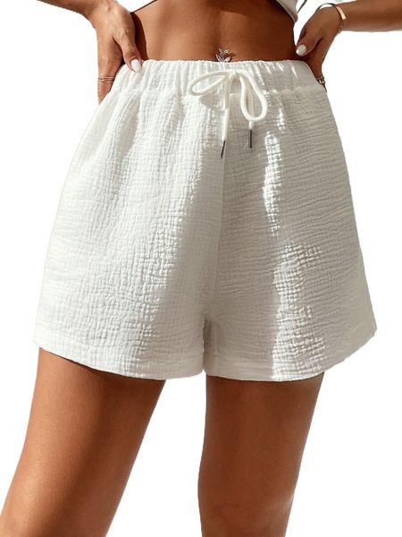

petite solid drawstring front shorts l23i#, White;black