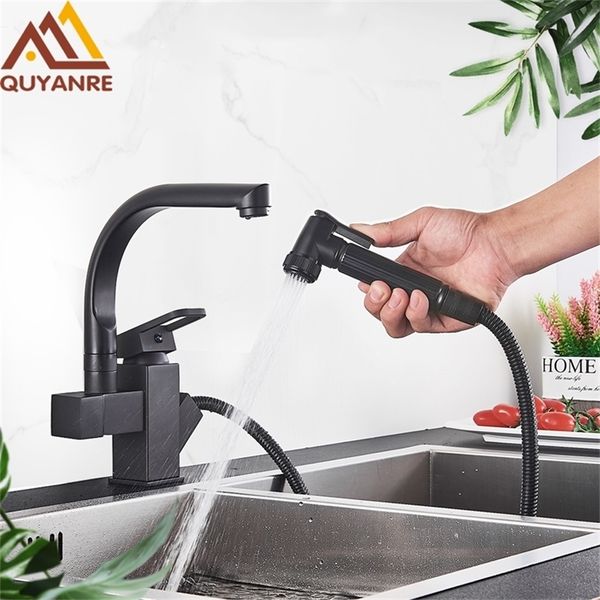 Chrome US RU Versand Blackend Chrome Pull Out Spray Kitchen Sink Faucet 360 Rotation Spout Single Handle Mixer Tap Sink Faucet T200424