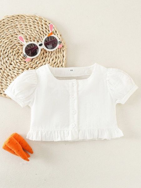 

baby swiss dot puff sleeve frill trim she, Blue