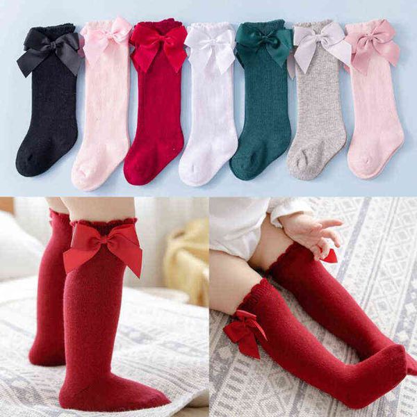

baby girls big bow knee high long socks girls student princess red socks children sweet cotton stockings years j220621, Pink;yellow