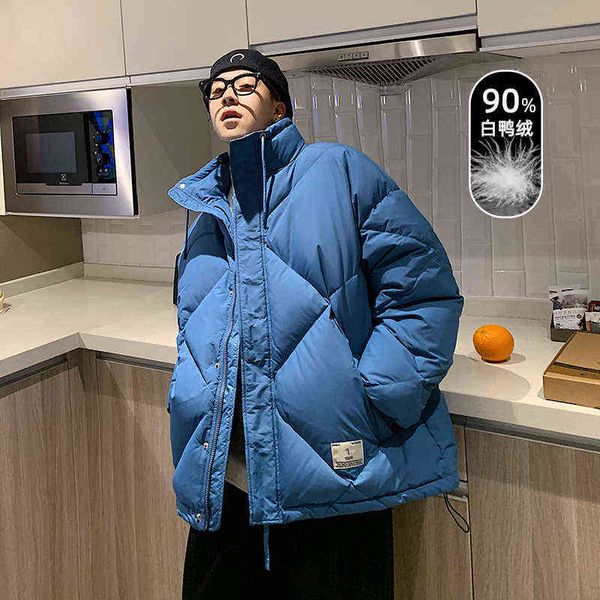

quality down high jacket for men fashion trends japanese simple clothing teen winter basic warm puffer coat oversized streetwear t220802, Black