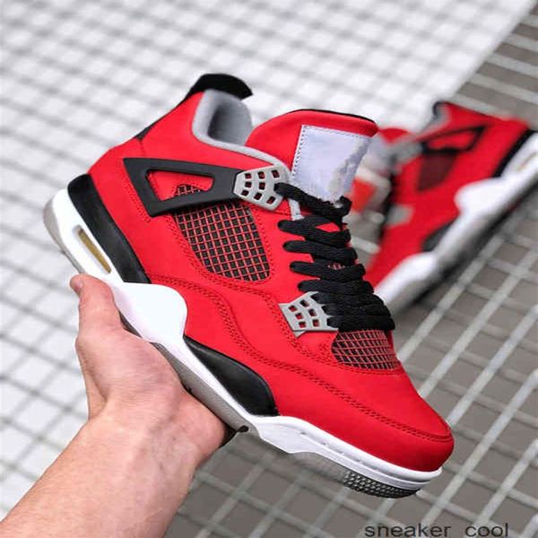 

mens jumpman basketball shoes 4s iv toro bravo red nubuck upper black white detailing cement grey men trainers outdoor sneakers si231g