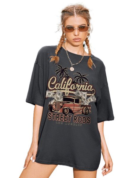 

car & letter graphic drop shoulder tee 74tq#, White