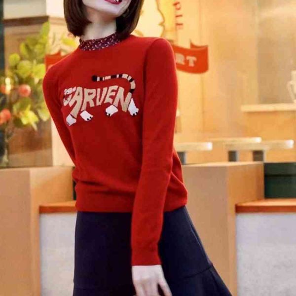 

women's sweaters year early spring product card numerous red funny zodiac tiger head sweater cashmere, White;black