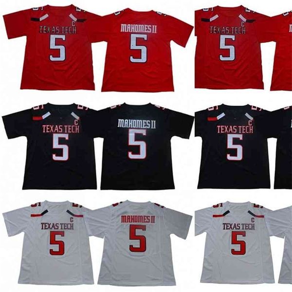 Uf NCAA # 5 Patrick Mahomes II Texas Tech Red Men College Football Jersey Nero Doppia cucitura Nome e numero