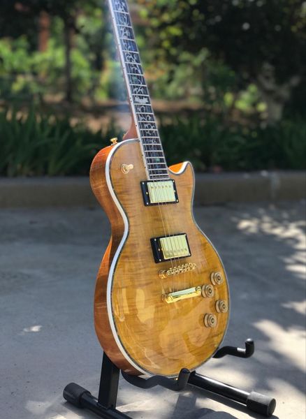 

custom shop.tiger flame electric guitar.abalone flower inlaid fingerboard standard gitaar.gold hardware. rosewood fingerboard guitarra