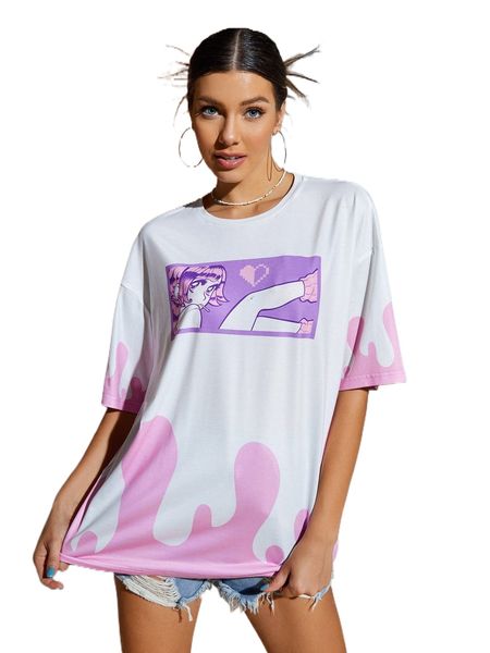 

x squid house figure graphic drop shoulder tee y9vn#, White