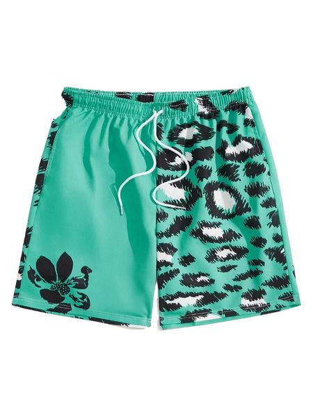 

romwe guys leopard & floral graphic drawstring shorts n4ui#, White;black