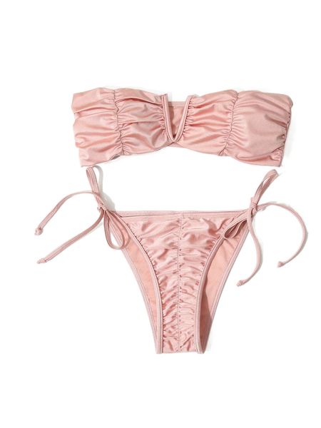 

ruched v wired bandeau bikini swimsuit v3gb#, White;black