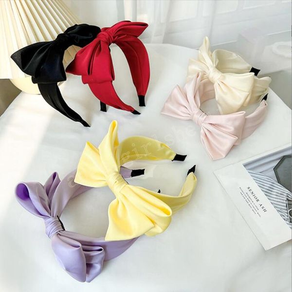 

fashion women headband wide side big bowknot hairband classic casual turban girls headwear hair accessories, Slivery;white