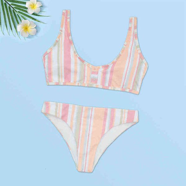 

split 2022 women's color stripe printed bikini swimsuit swimsuit, White;black