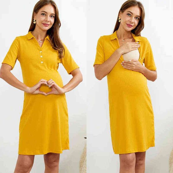 

maternity lapel pure cotton casual polo dress summer ladies women short sleeve polo shirt dress y220414, Black