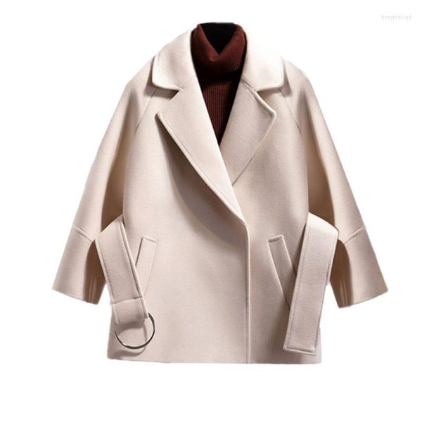 Cappotto corto da donna in misto lana autunno inverno con cintura in vita Camicetta elegante in tinta unita da donna femminile GDD99 Bery22