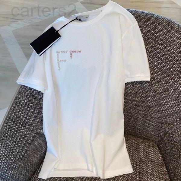 

women's t-shirt designer 22s spring and summer new fd sewing pearl three-dimensional letter round neck leisure fashion age reduction sh, White