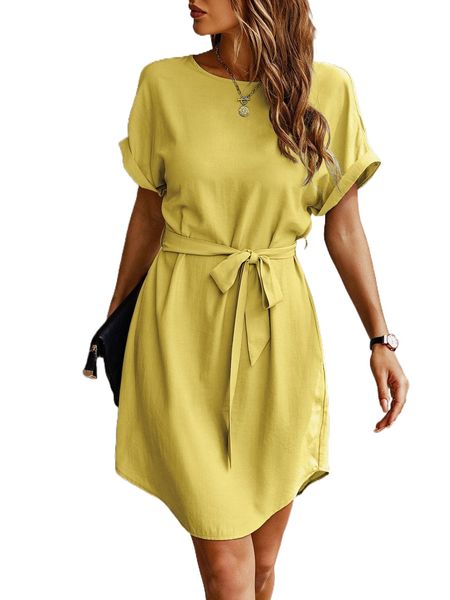 

dolman sleeve keyhole back curved hem belted dress 00cm#, Black;gray