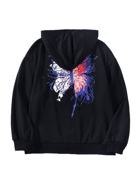 

butterfly print drop shoulder sweatshirt y906#, Black