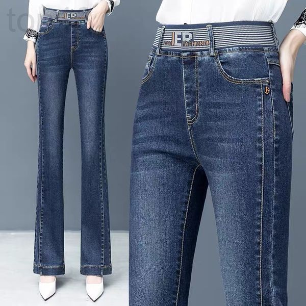 

women's jeans designer 2021 autumn new women's trousers flared elastic jeans are thin and slightly high waist v2uy, Blue