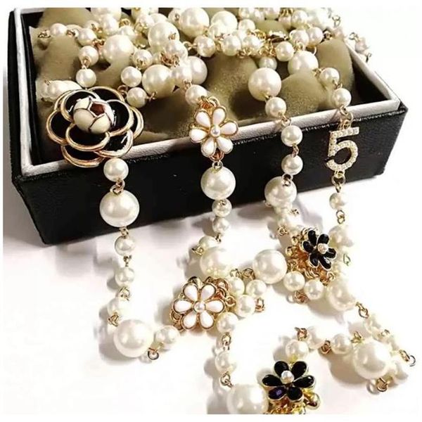 

luxury jewelry mimiyagu long simulated pearl necklace for women no.5 double layer pendant necklace party189v, Gray