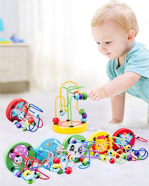 Großhandel für Babys, sensorische Montessori-Pädagogische Blöcke, Mathematik-Spielzeug, Mini-Holzkreise, Perlendraht, Labyrinth, Achterbahn, Abakus, Puzzle-Spielzeug für Kinder, Jungen, Mädchen, Geschenk