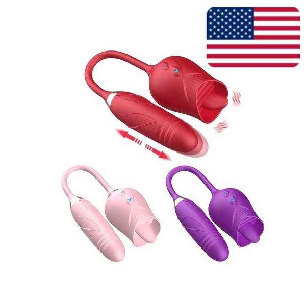 NXY Vibratori Xiaer Oem Odm Giocattoli sexy per le donne Sesso adulto a forma di rosa 10 Inten Red Tongue Leccare Dildo 0411