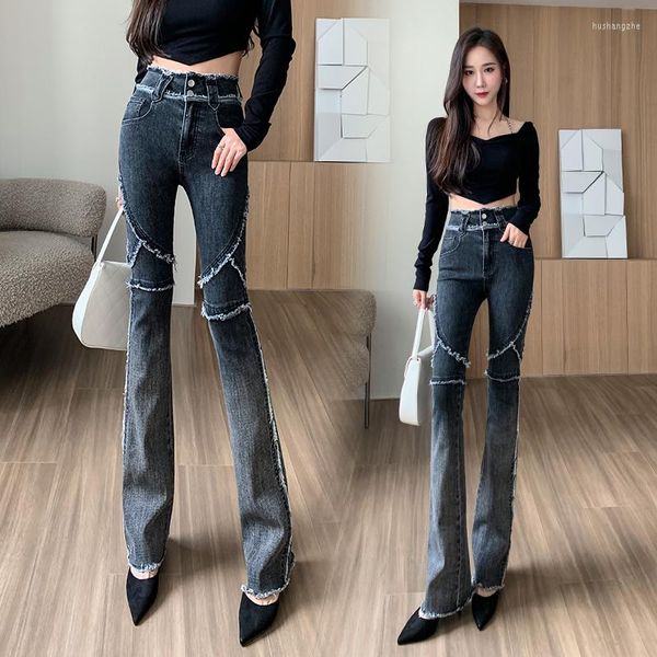 Damen Jeans 2023 Hohe Taille Flare Mode Lässig Boot Cut Bottoms Freund Denim Hosen Für Frauen Frau Streetwear Breite Bein Hosen