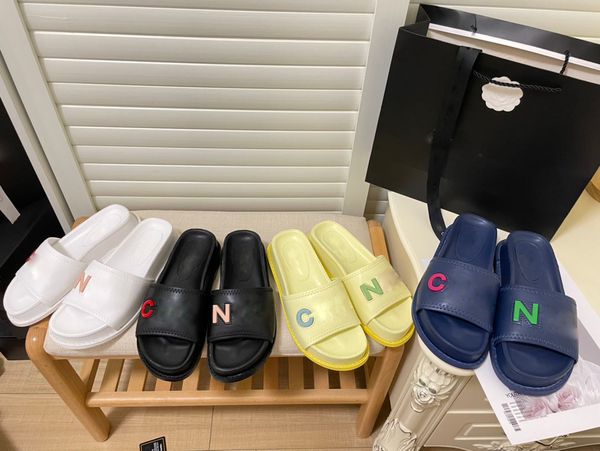 

woman designer slippers summer flip-flops candy four-color letters decorative platform sliders 35-40, Black