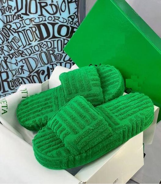 Asciugamano vintage Pantofole jacquard Autunno Piattaforma verde Sandali con scivolo Nuovo arrivo Trendy Home Hotel Insoor Slipper Womens Wool Sliders 63952