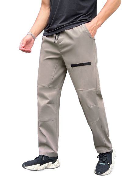 

men patched detail slant pocket drawstring waist pants n0wt#, Black