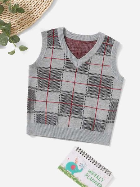 

toddler boys plaid sweater vest she01, Blue