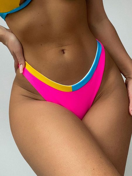 

color block high cut bikini bottom t0um#, White;black