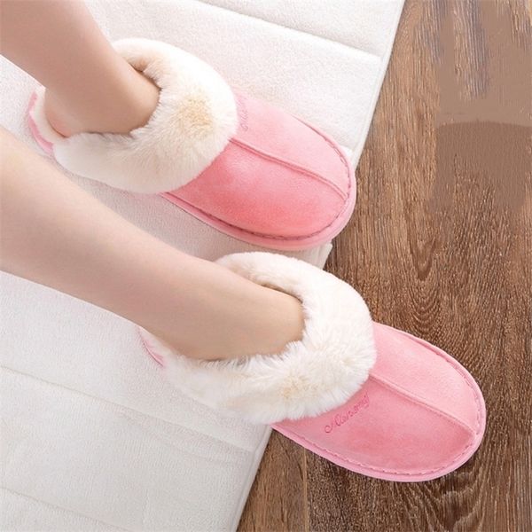 

winter house fur women slippers faux suede upper warm plush couples cotton casual shoes indoor nonslip women furry slippers 201023, Black