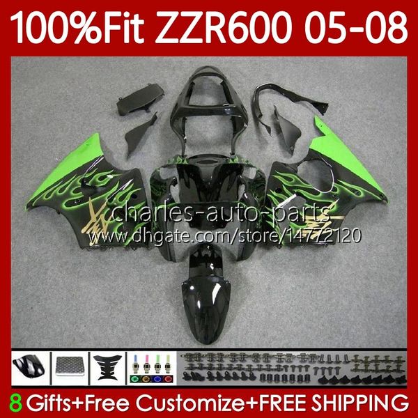 100 % passende Verkleidungen für KAWASAKI NINJA 600CC ZZR-600 600 CC 2005–2008 Karosserie 134Nr