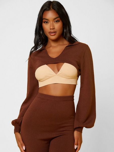 

sxy super crop bishop sleeve knit sweater without bra k0mr#, White;black