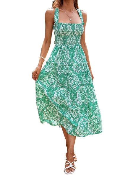 

allover floral print shirred tie back dress c0b2#, Black;gray