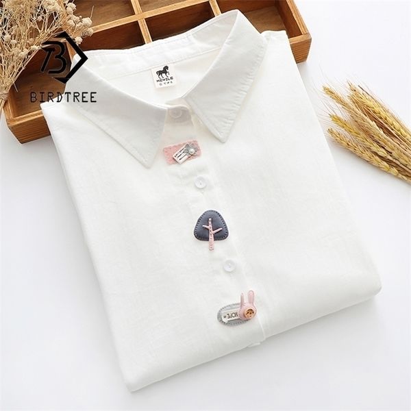 

spring women casual appliques cotton white shirt long sleeve short blouse autumn solid cute sweet girl t0d001f 220402