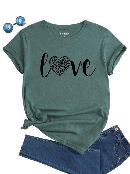 

letter & heart print tee o5t5#, White
