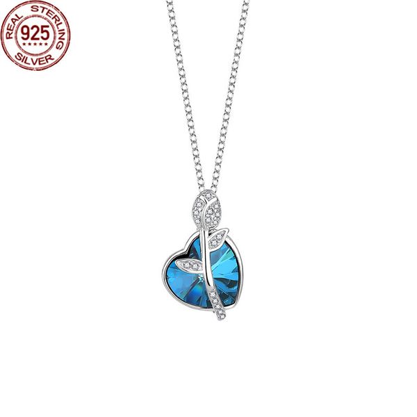 

s925 sterling silver austrian crystal ins fashion love heart pendant temperament versatile collarbone chain rose necklace female