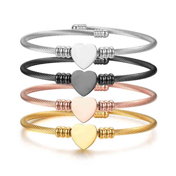 

three color stainless wire braided cable titanium steel heart-shaped rose gold fashion women's bracelet, Golden;silver