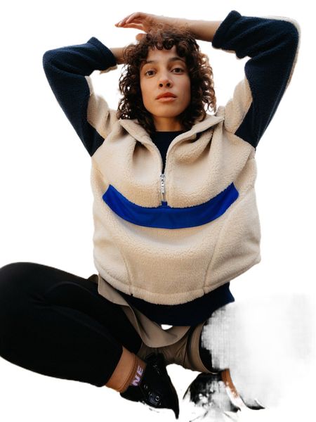 

colorblock teddy pullover k9ug#, Black